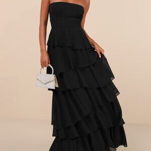 Lulus Gorgeous Essence Black Strapless Tiered Maxi Dress - Size M
